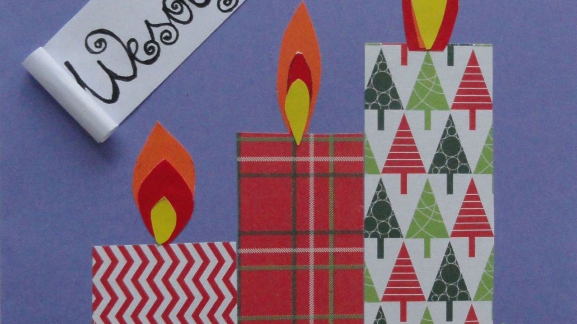 Kartka Bożonarodzeniowa z kolorowymi świecami. Autor - Justyna K.