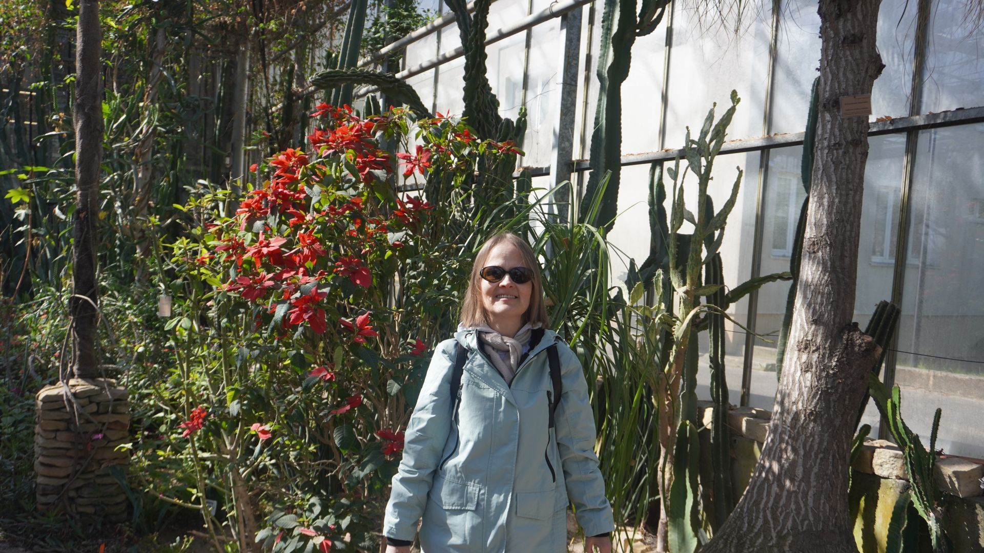 Uczestniczka podczas zwiedzania oranżerii w Ogrodzie Botanicznym w Powsinie.