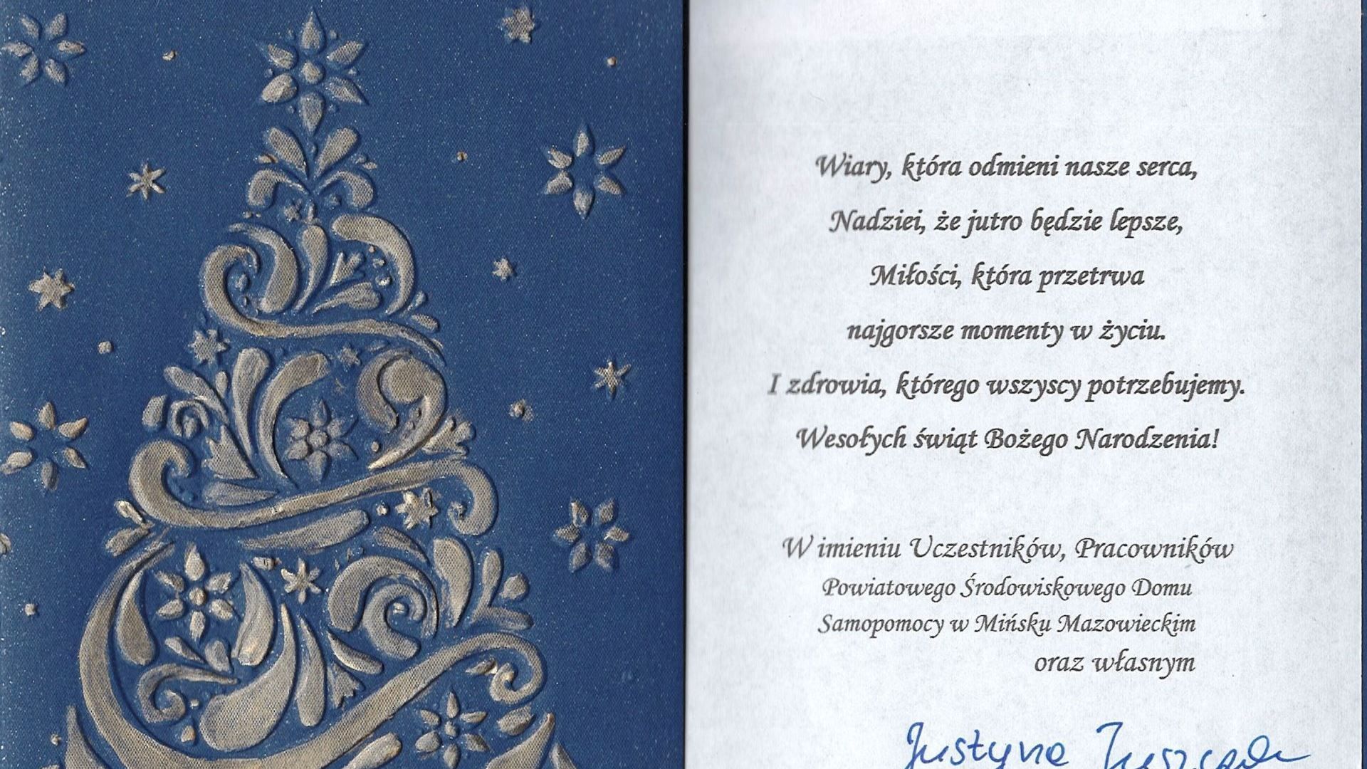 Karta z życzeniami z okazji Świąt Bożego Narodzenia.